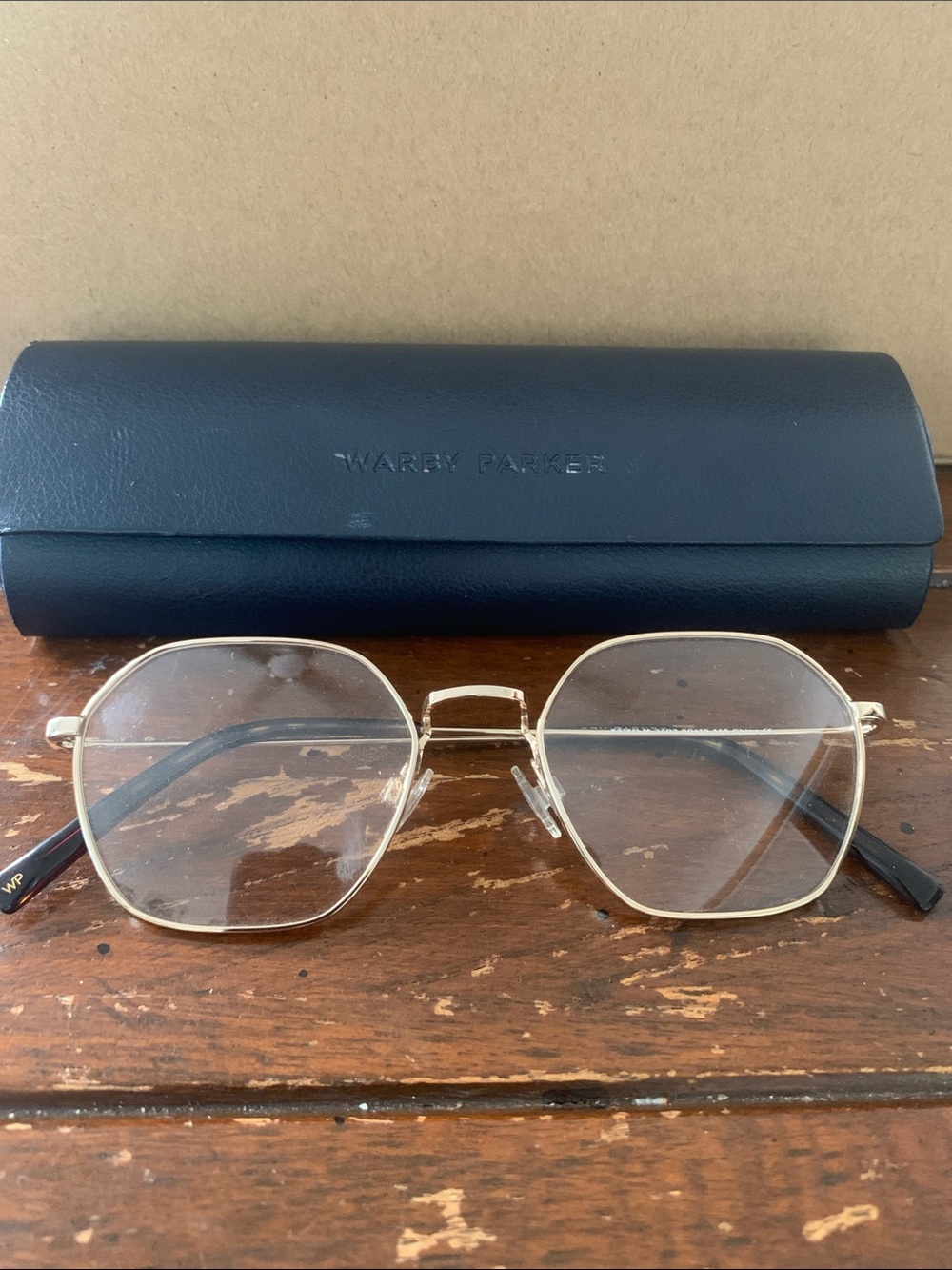 Warby Parker Men's Gold Metal Frame Glasses with Black Temples